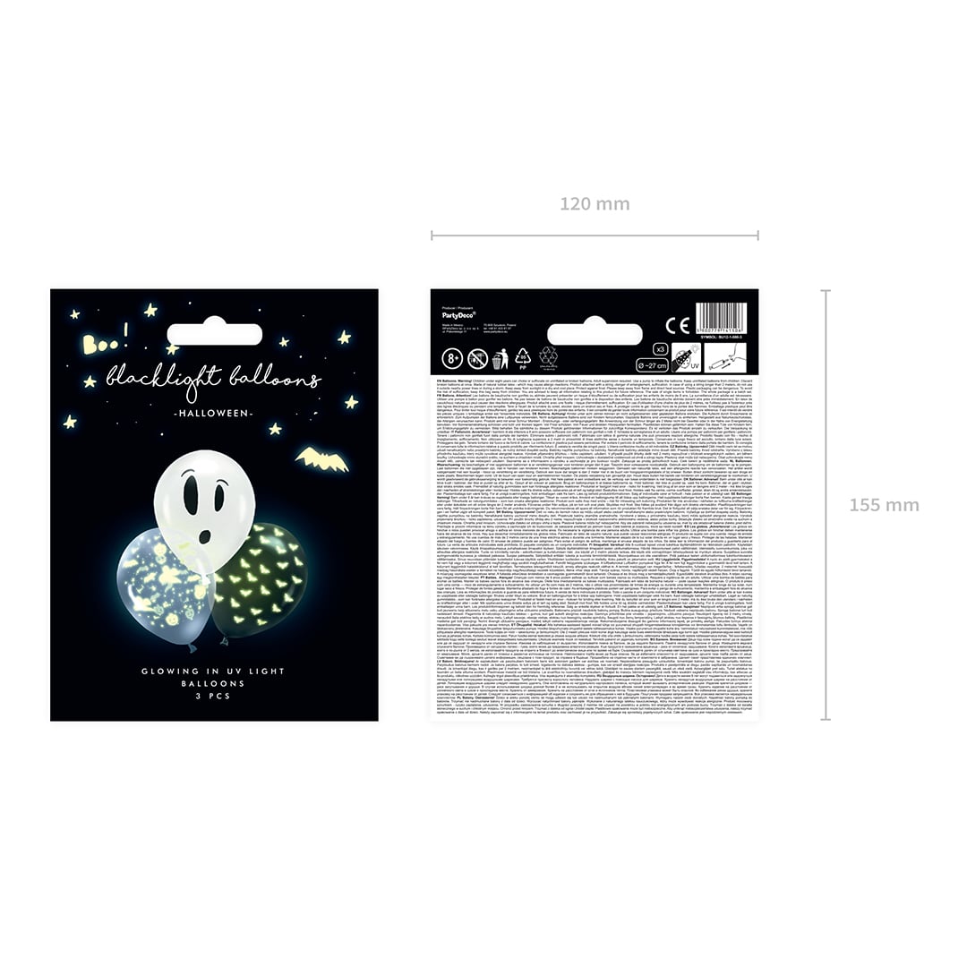 Halloween BOO Glow In The Dark Latex Balloons 27cm / 11 in - Pack of 3 View 7