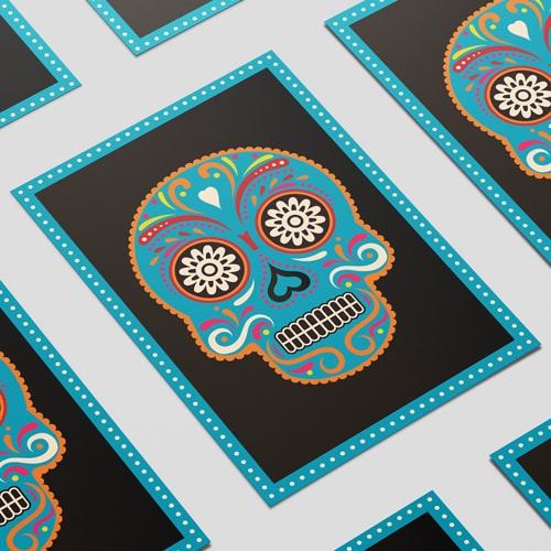 Halloween Day of the Dead Blue Skull Poster PVC Party Sign Decoration Product Gallery Image