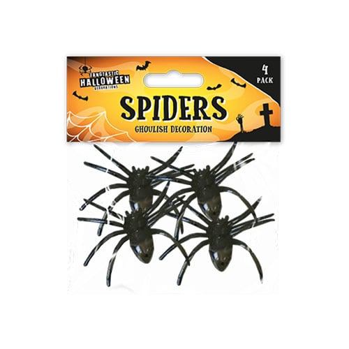 Halloween Decorative Black Spiders - Pack of 4 Product Gallery Image