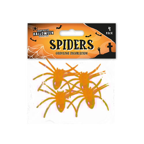 Halloween Decorative Orange Spiders - Pack of 4 Product Gallery Image