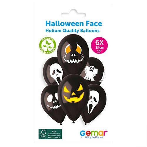 Halloween Faces Black Latex Balloons 33cm / 13 in - Pack of 6 Product Gallery Image