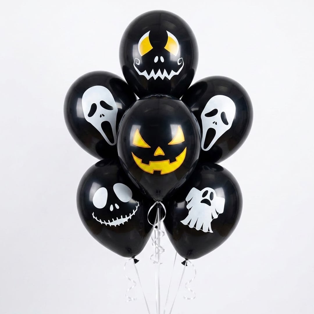 Halloween Faces Black Latex Balloons 33cm / 13 in - Pack of 6