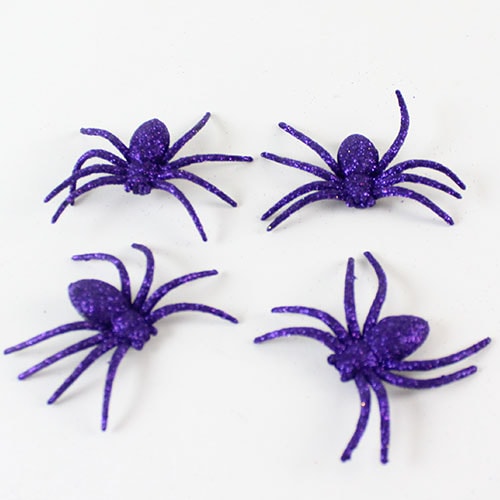 Halloween Decorative Purple Glitter Spiders - Pack of 4 Product Image