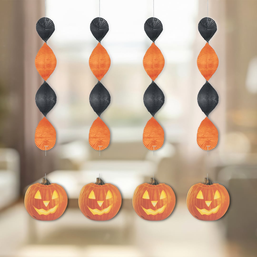 Pumpkin Halloween Glow Spiral Hanging Decorations - Pack of 4