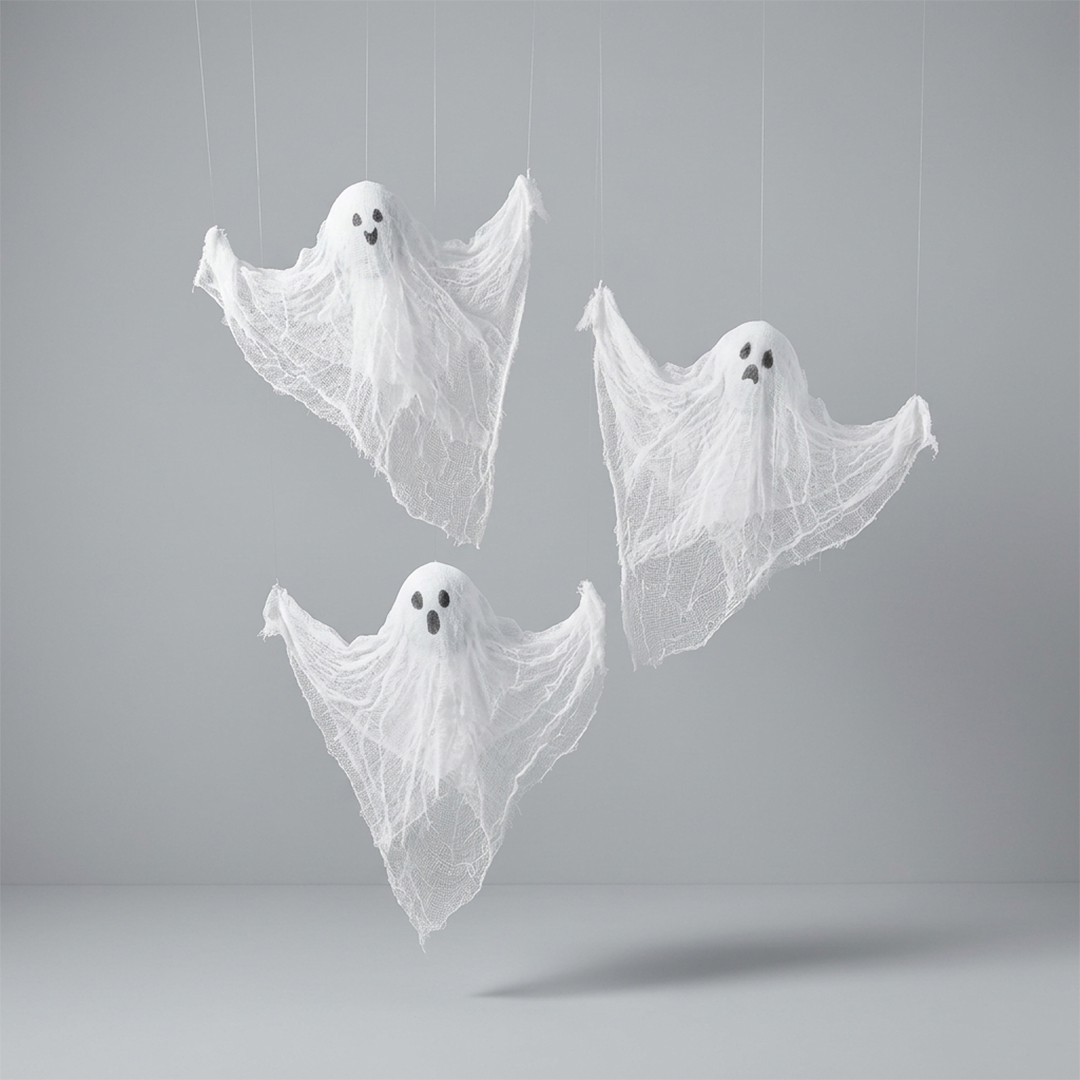 White Ghost Halloween Hanging Decorations 90cm - Pack of 3
