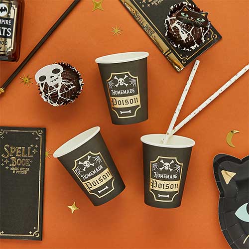 Halloween Homemade Poison Gold Foil Paper Cups 250ml - Pack of 8 Product Gallery Image