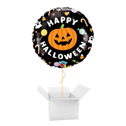Halloween Jack & Candies Round Foil Helium Balloon - Inflated Balloon in a Box