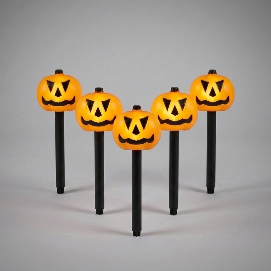 Light Up Pumpkin Stakes Halloween Garden Decorations - Pack of 5