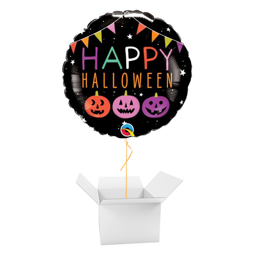 Halloween Pumpkins & Banners Round Foil Helium Balloon - Inflated Balloon in a Box