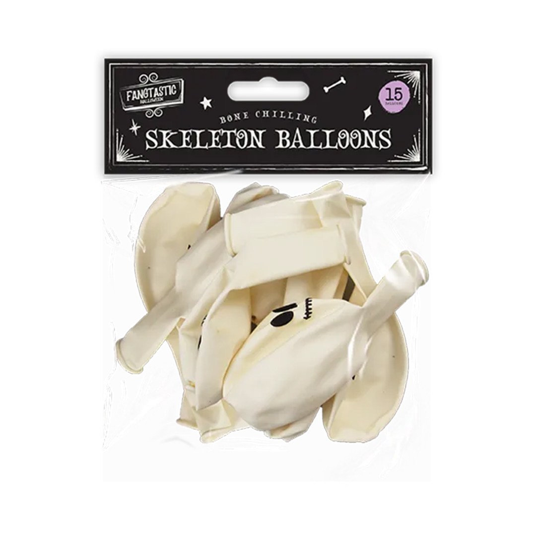 White Skeleton Halloween Biodegradable Latex Balloons 23cm / 9 in - Pack of 15 View 2