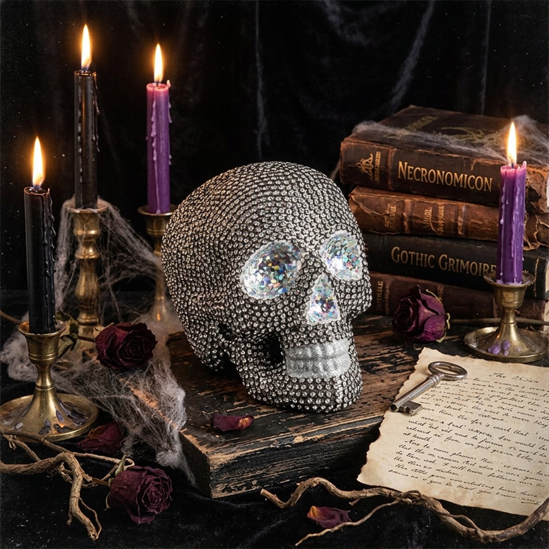 Sparkle Rhinestone Skull Halloween Prop Decoration 19cm View 2