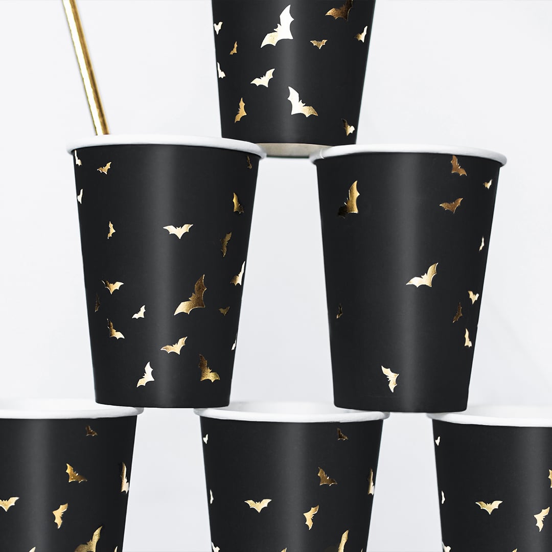 Halloween Trick Or Treat Gold Foil Bats Black Paper Cups 220ml - Pack of 6 View 8