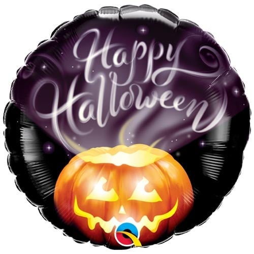 Happy Halloween Wispy Smoke Pumpkin Round Foil Qualatex Balloon 46cm / 18 in