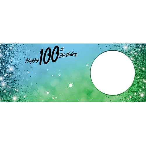 Happy 100th Birthday Sparkles Blue Green Design Large Personalised Banner – 10ft x 4ft