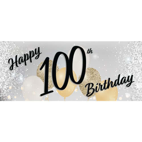 Happy 100th Birthday Silver PVC Party Sign Decoration Product Image