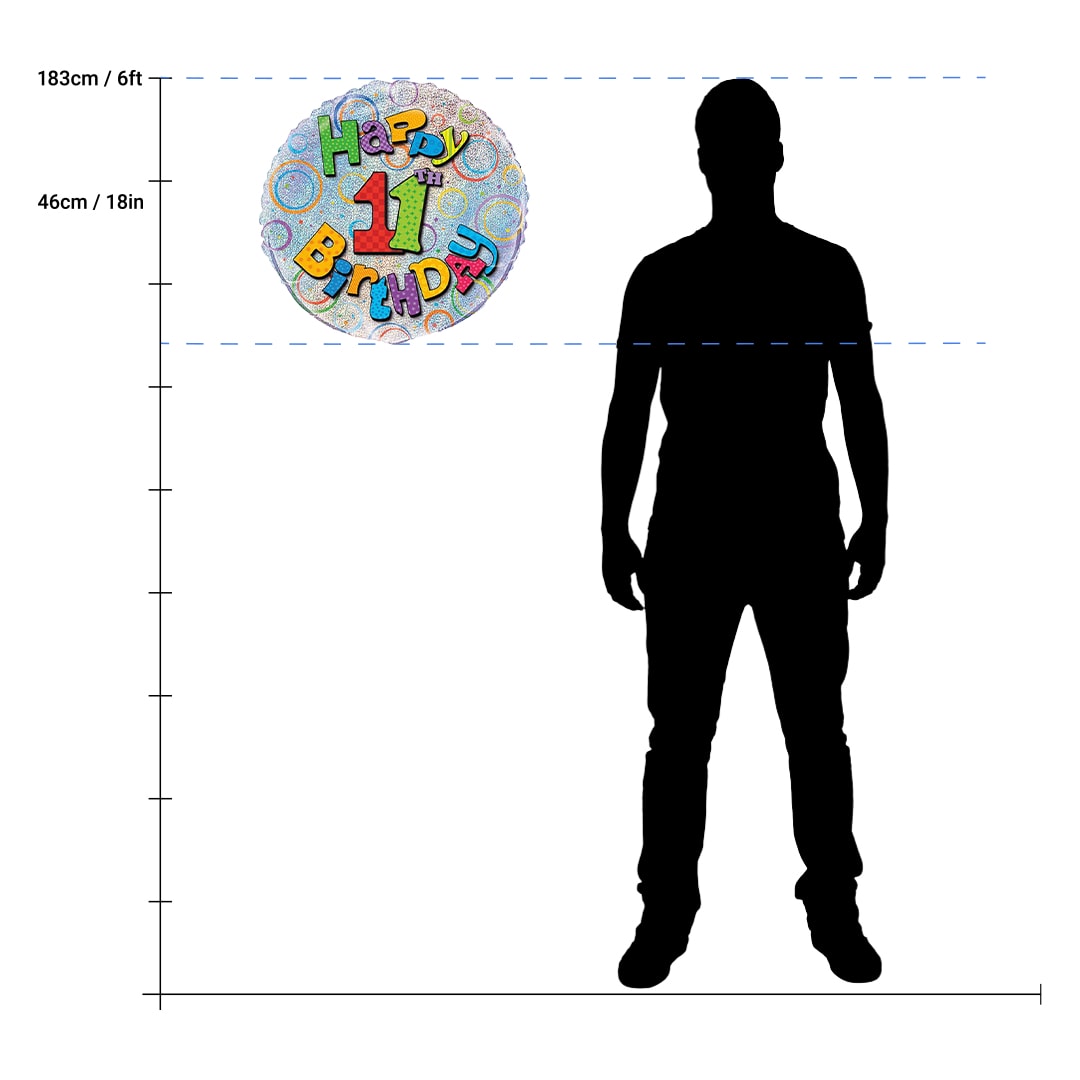 Happy 11th Birthday Holographic Round Foil Helium Balloon 46cm / 18 in Product Gallery Image
