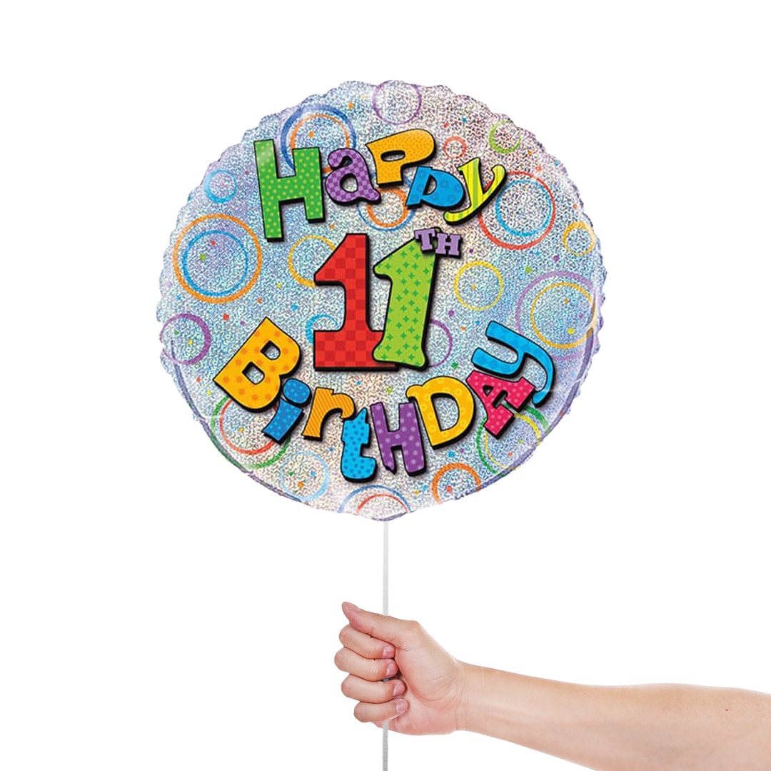 Happy 11th Birthday Holographic Round Foil Helium Balloon 46cm / 18 in Product Gallery Image