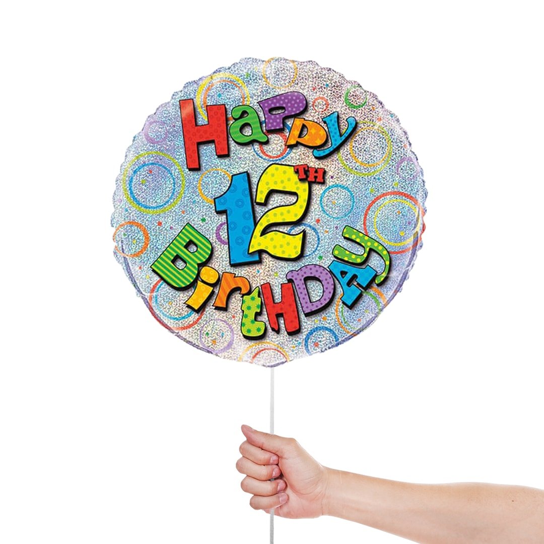 Happy 12th Birthday Holographic Round Foil Helium Balloon 46cm / 18 in Product Gallery Image