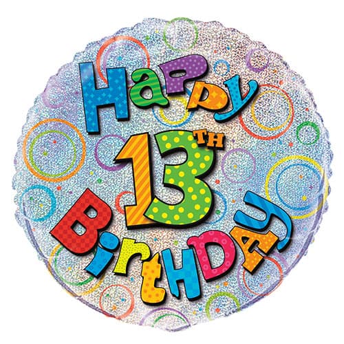 Happy 13th Birthday Holographic Round Foil Helium Balloon 46cm / 18 in Product Image