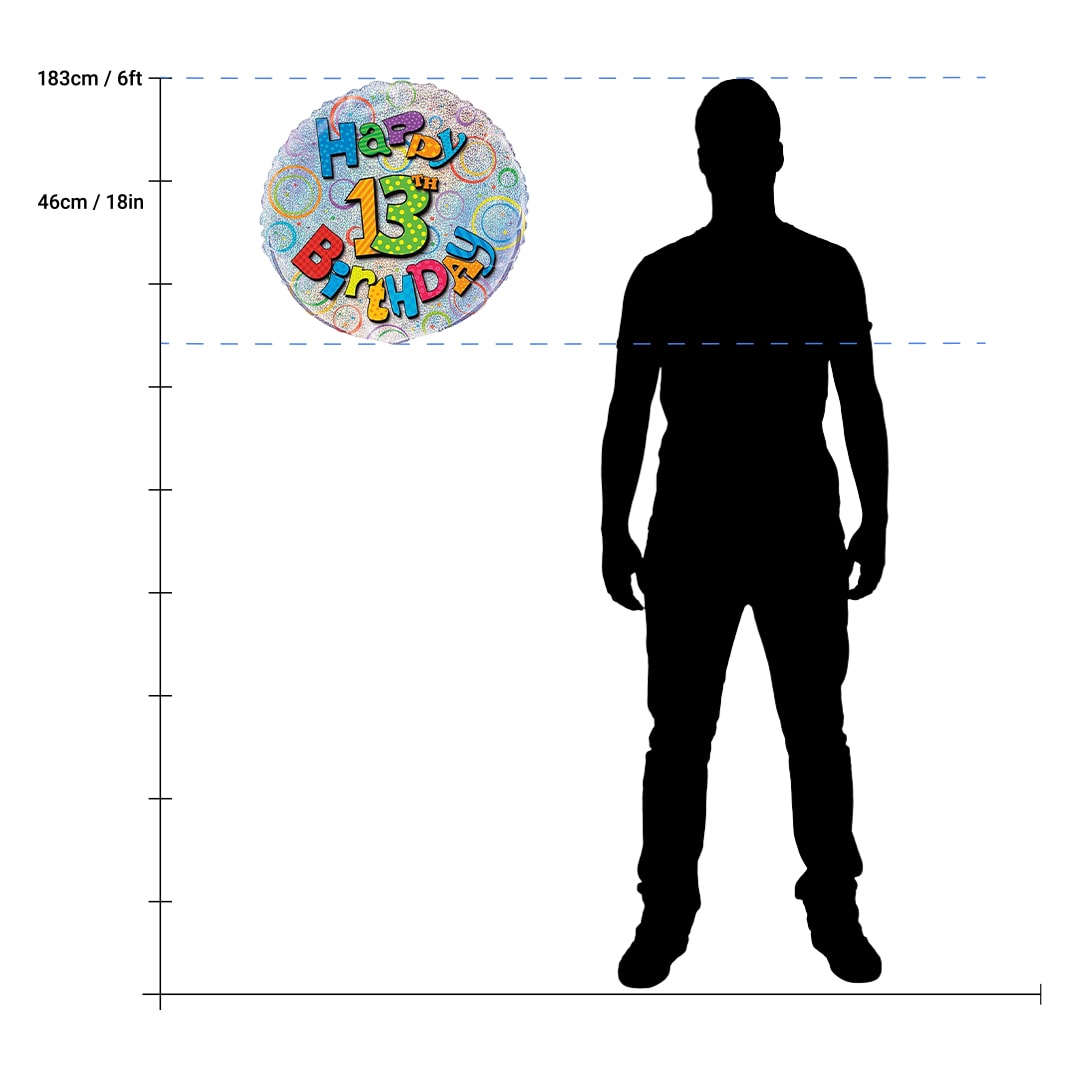 Happy 13th Birthday Holographic Round Foil Helium Balloon 46cm / 18 in Product Gallery Image