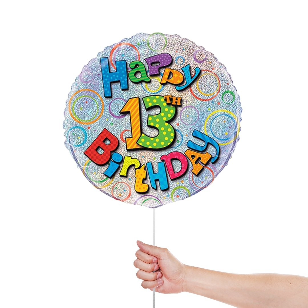 Happy 13th Birthday Holographic Round Foil Helium Balloon 46cm / 18 in Product Gallery Image