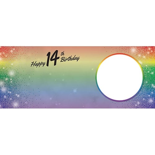 Happy 14th Birthday Rainbow Sparkles Design Small Personalised Banner – 4ft x 2ft