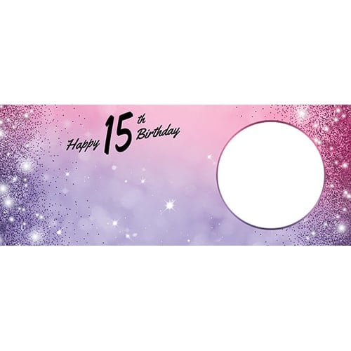 Happy 15th Birthday Sparkles Pink Purple Design Large Personalised Banner – 10ft x 4ft