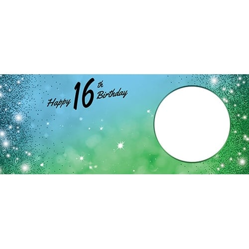 Happy 16th Birthday Sparkles Blue Green Design Large Personalised Banner – 10ft x 4ft