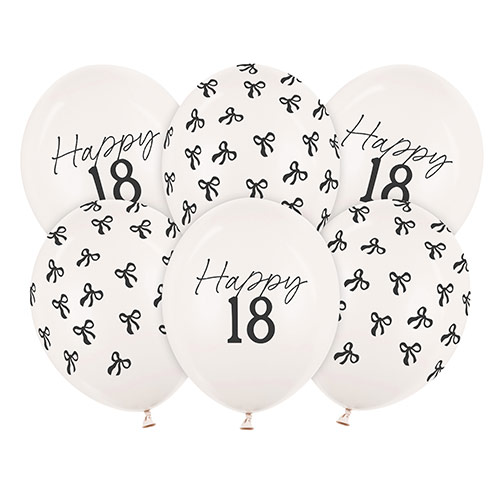 Happy 18 Elegant Milestone Birthday Latex Balloons 30cm / 12 in - Pack of 6