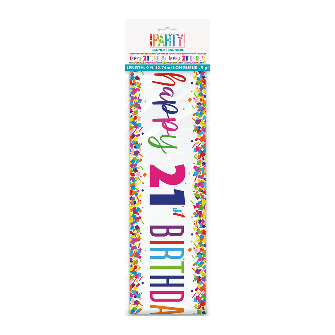 Happy 21st Birthday Bright Confetti Foil Banner 274cm View 3