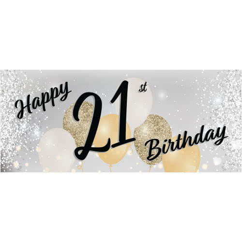 Happy 21st Birthday Silver PVC Party Sign Decoration Product Image