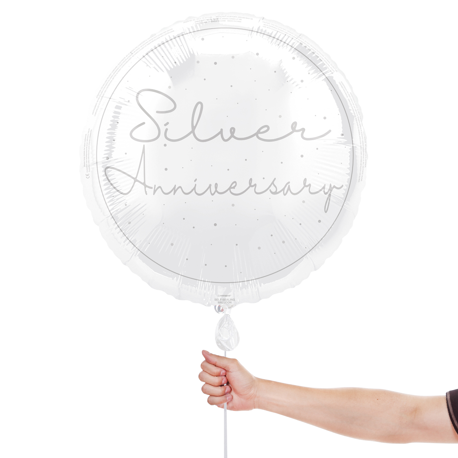 Happy 25th Silver Anniversary Round Foil Balloon 46cm / 18 in View 2