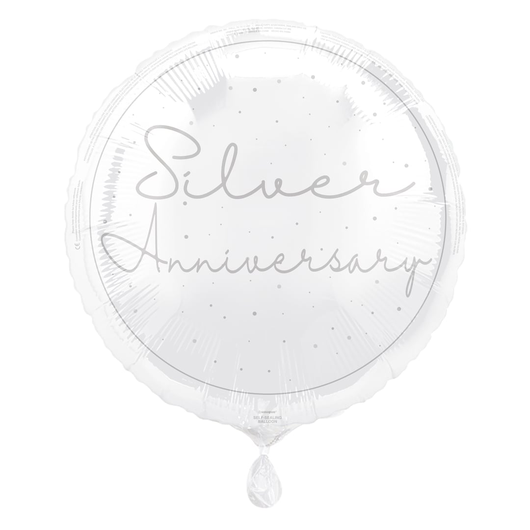 Happy 25th Silver Anniversary Round Foil Balloon 46cm / 18 in