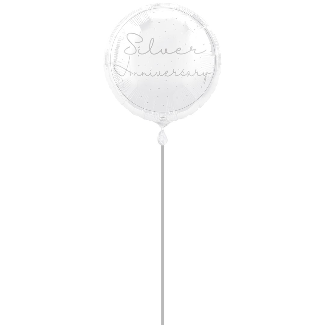 Happy 25th Silver Anniversary Round Foil Balloon - Inflated Balloon In A Box Product Gallery Image