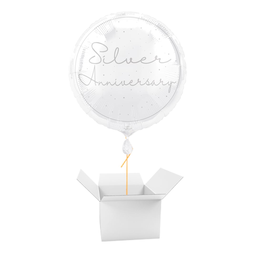 Happy 25th Silver Anniversary Round Foil Balloon - Inflated Balloon In A Box
