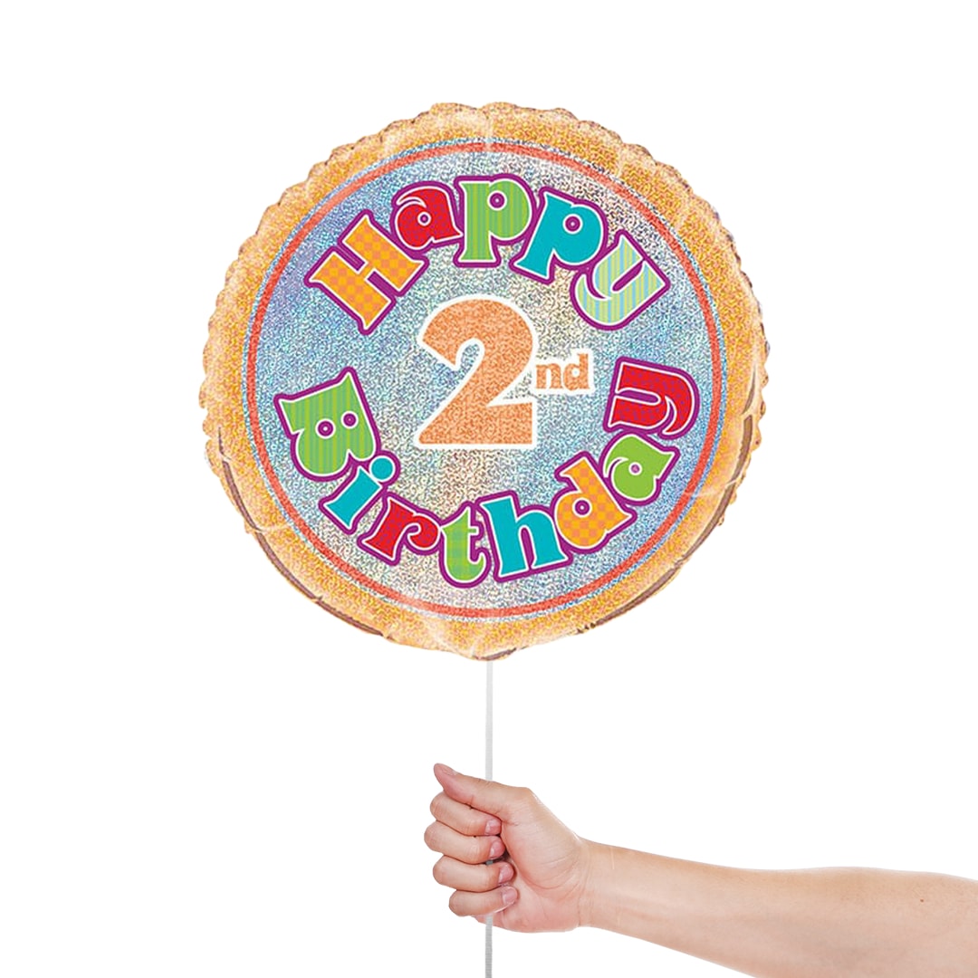 Happy 2nd Birthday Holographic Round Foil Helium Balloon 46cm / 18 in Product Gallery Image