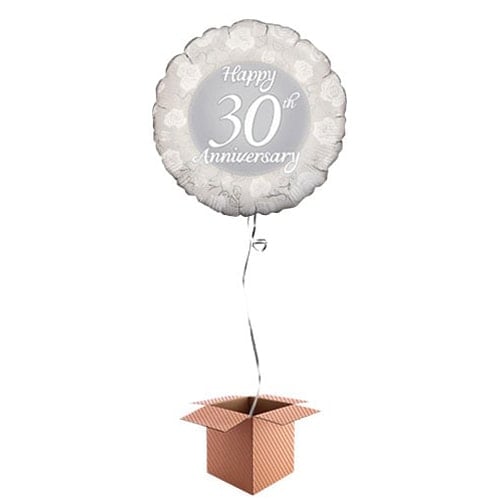 Happy 30th Anniversary Round Foil Balloon - Inflated Balloon in a Box