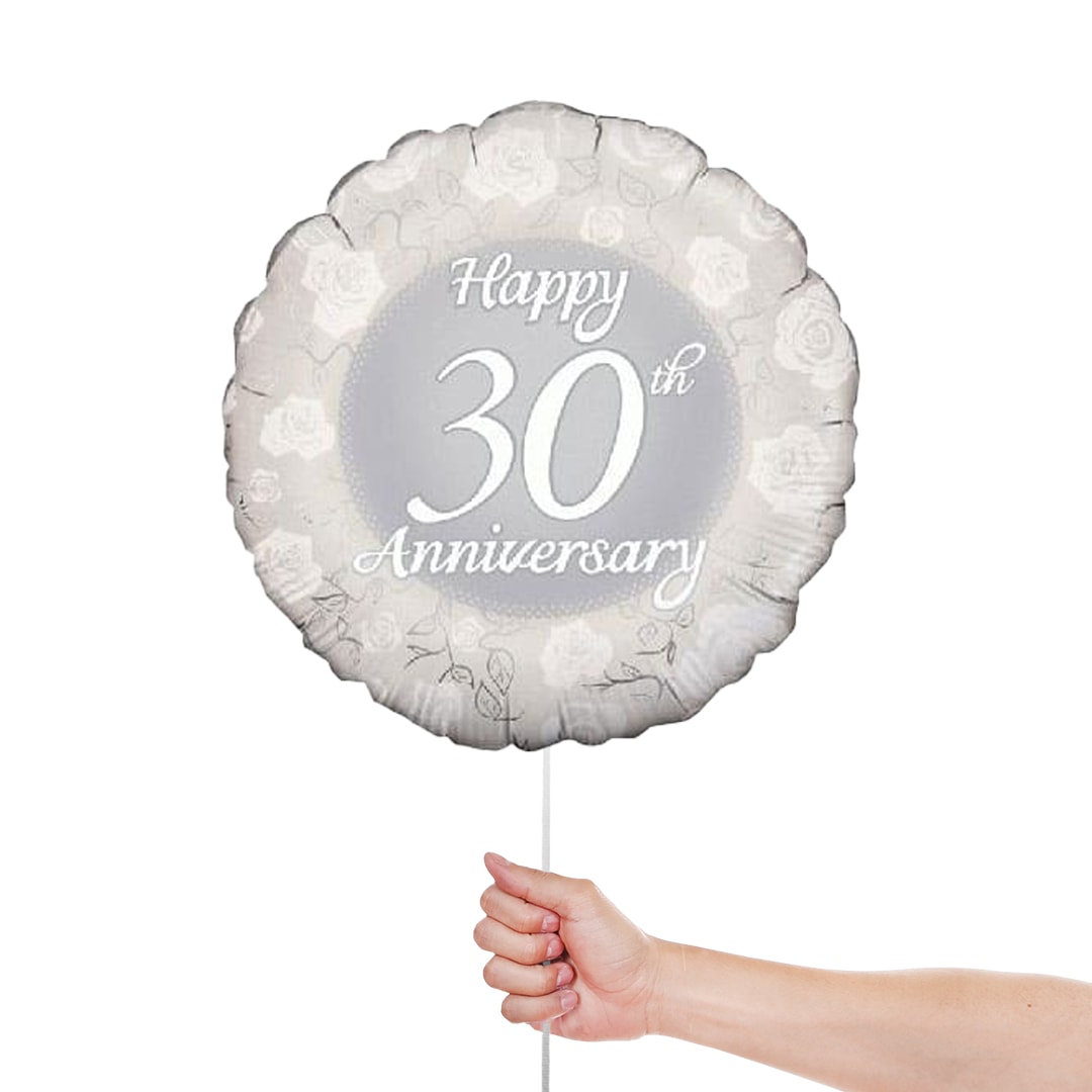 Happy 30th Anniversary Round Foil Helium Balloon 46cm / 18 in Product Gallery Image