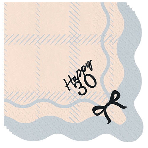 Happy 30th Birthday Black Bow Cream Elegant Milestone Paper Luncheon Napkins 2 Ply 33cm - Pack of 12