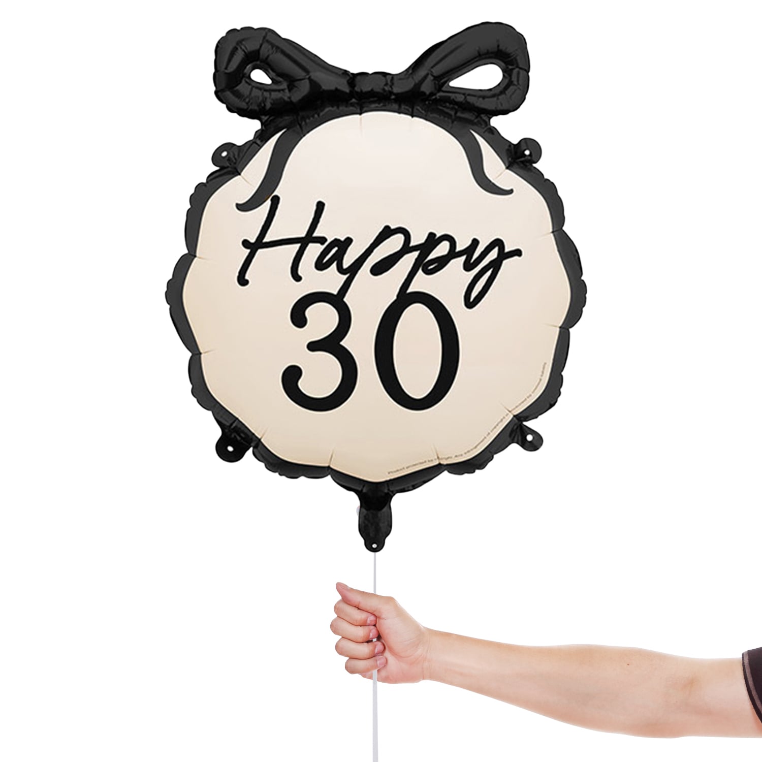 Happy 30th Birthday Black Bow Cream Elegant Milestone Round Foil Balloon 48cm / 19 in Product Gallery Image