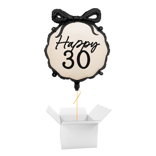 Happy 30th Birthday Black Bow Cream Elegant Milestone Round Foil Balloon - Inflated Balloon in a Box