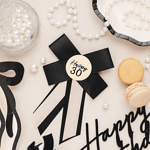 Happy 30th Birthday Cream & Black Elegant Milestone Rosette Pin Badge 17cm Product Gallery Image