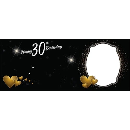 Happy 30th Birthday Milestone Black & Gold Sparkle Design Small Personalised Banner 4ft x 2ft