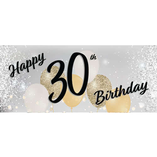 Happy 30th Birthday Silver PVC Party Sign Decoration 60cm x 25cm ...