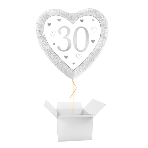 Happy 30th Pearl Anniversary Heart Shape Foil Helium Balloon - Inflated Balloon in a Box