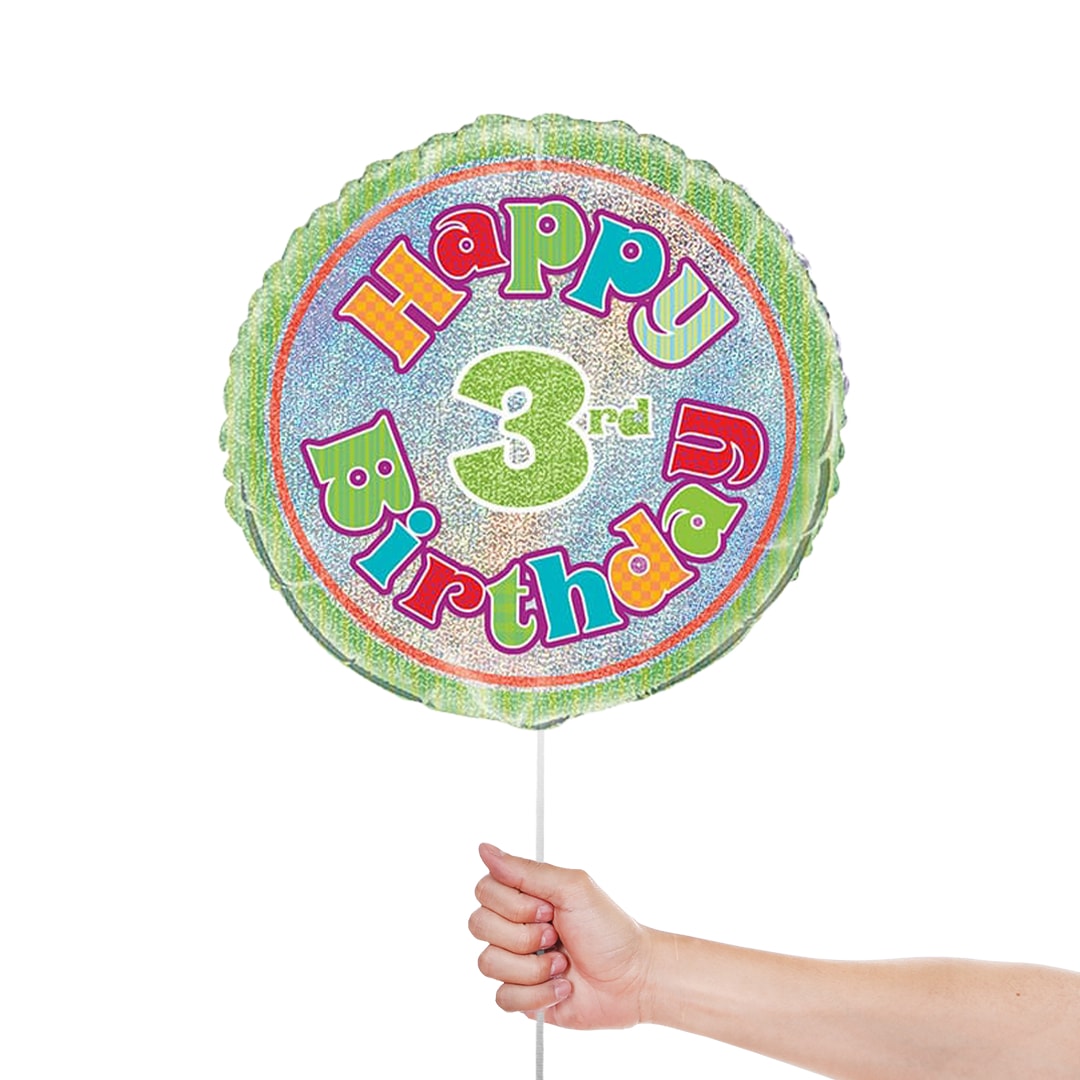 Happy 3rd Birthday Holographic Round Foil Helium Balloon 46cm / 18 in Product Gallery Image