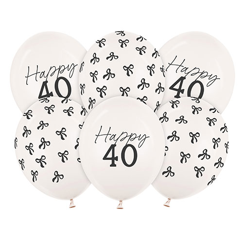 Happy 40 Elegant Milestone Birthday Latex Balloons 30cm / 12 in - Pack of 6 Product Gallery Image