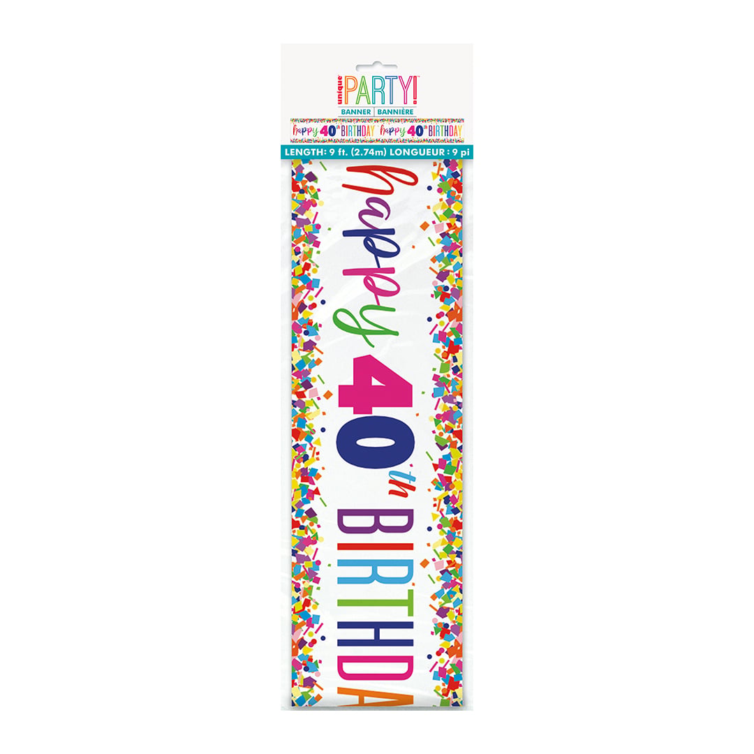 Happy 40th Birthday Bright Confetti Foil Banner 274cm View 3