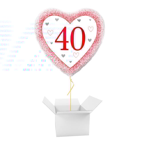 Happy 40th Ruby Anniversary Heart Shape Foil Helium Balloon - Inflated Balloon in a Box
