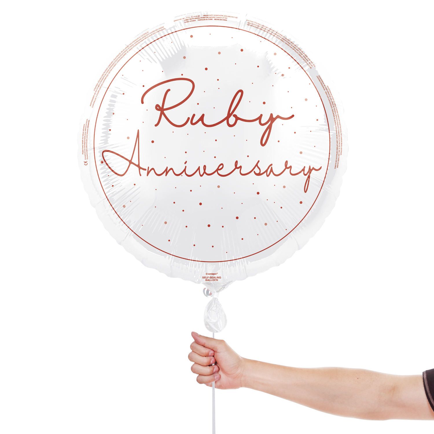 Happy 40th Ruby Anniversary Round Foil Balloon 46cm / 18 in View 2